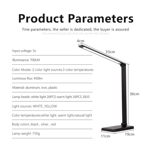 LAOPAO 52PCS LED Desk Lamp 5 Color Stepless Dimmable Touch USB Chargeable Reading Eye-protect with timer Table lamp Night Light 6