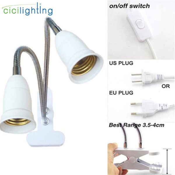 EU US Plug 360 Degrees Flexible Desk Lamp Holder E27 Base Light Socket Gooseneck Clip-On Cable With On Off Switch for Home Plant 4