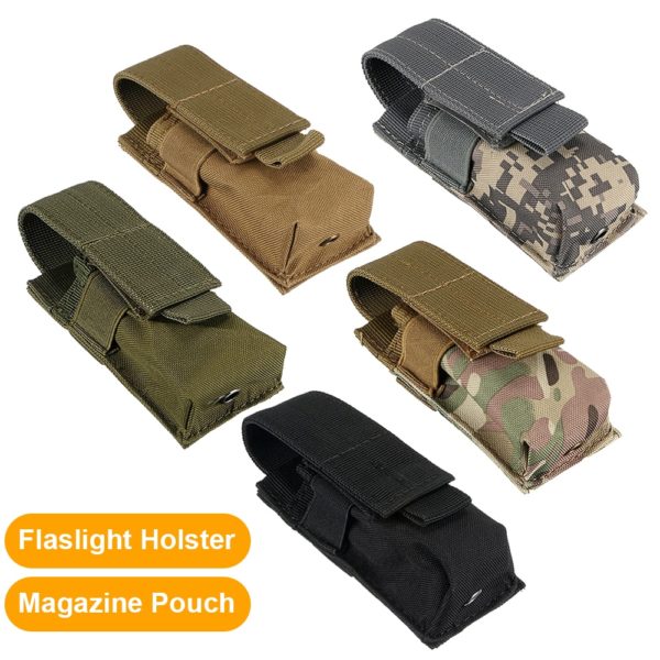 Tactical Molle M5 Flashlight Pouch CQC Single Pistol Magazine Pouch Torch Holder Case Outdoor Hunting Knife Light Holster Bag