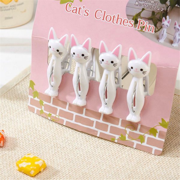 4pcs Cute Cat Plastic Clips Laundry Hanging Clothes Pins Household Clothespegs Beach Towel Clips Clamp Snacks Sealing Clips 2