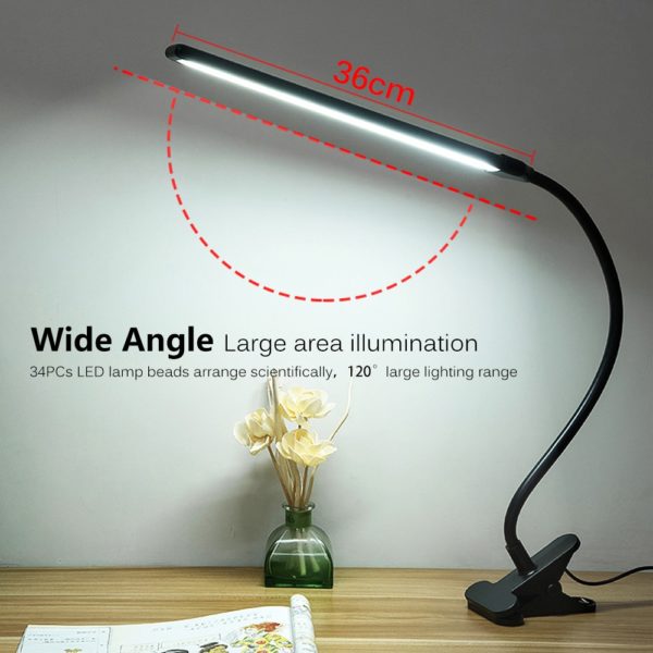 LED Desk Lamp Eye-protected USB Table Lamp Clip On Light with Switch 9-Levels Brighness & 3-Levels Colors For Reading Working 2