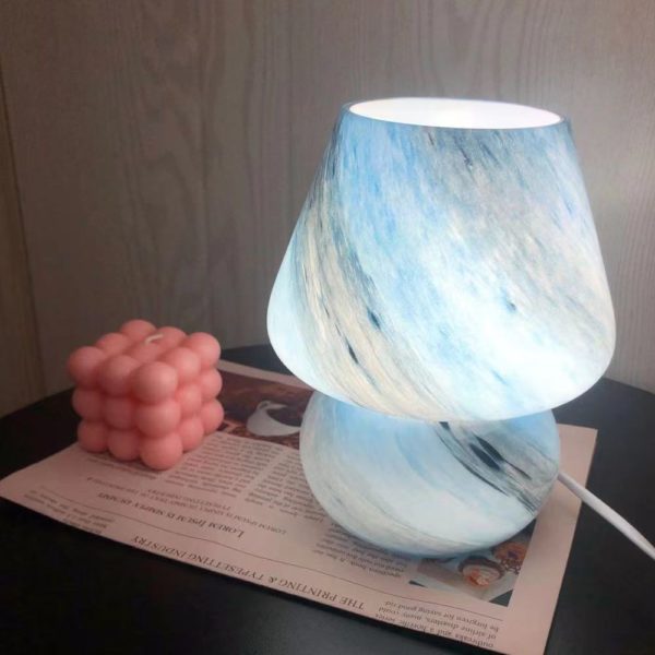 Korea Ins Style Striped Mushroom Table Lamp, 7.48 And 9.1 Inches Murano Style Striped Glass Lamp, Study, Bedside Living Room. 3