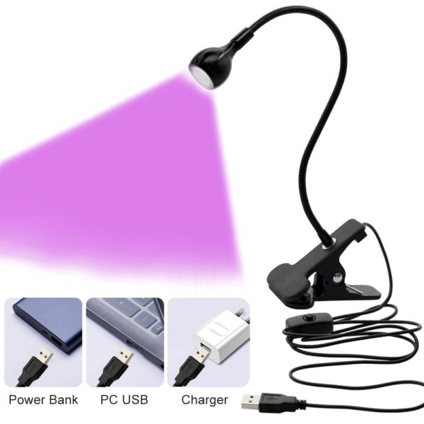 USB Led Desk Light Mini Clip-On Flexible Bright Led UV Lamp Adjustable Glue Nail Dryer Cash Medical Product Detector with Switch 3