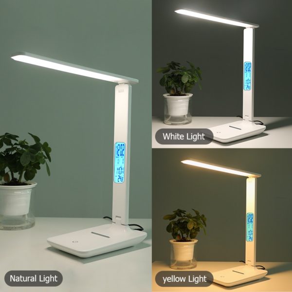 LAOPAO Modern Business Led Office Desk Lamp Touch Dimmable Foldable With Calendar Temperature Alarm Clock table Reading Light 3