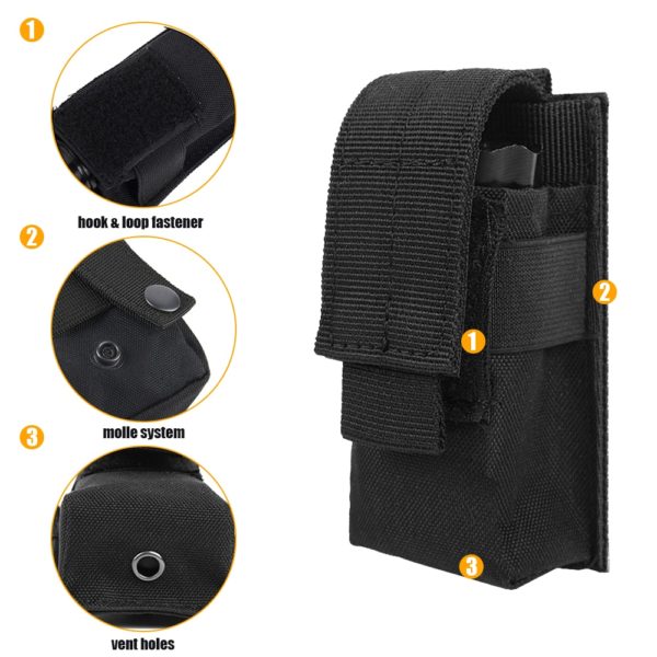 Tactical Molle M5 Flashlight Pouch CQC Single Pistol Magazine Pouch Torch Holder Case Outdoor Hunting Knife Light Holster Bag 2