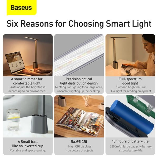 Baseus LED Desk Lamp Smart Adaptive Brightness Eye Protect Study Office Foldable Table Lamp Dimmable Bedside Read Night Lights 4