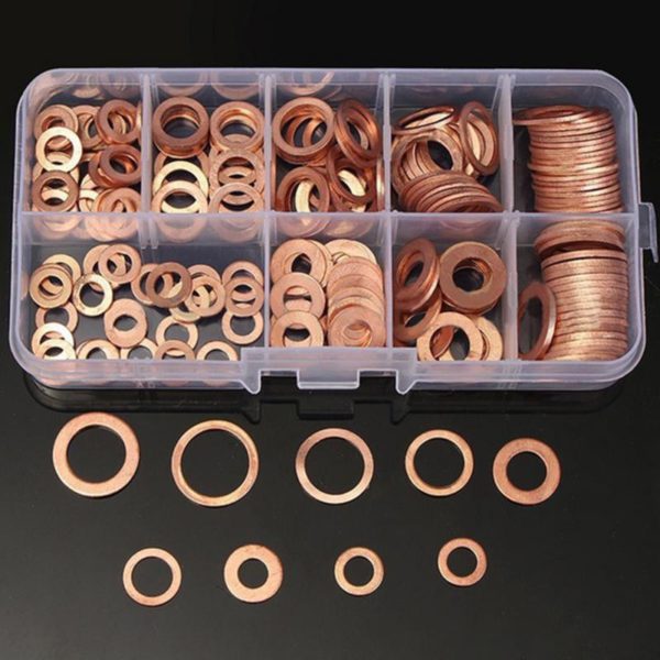 200Pcs Copper Washer Gasket Nut and Bolt Set Flat Ring Seal Assortment Kit with Box //M8/M10/M12/M14 for Sump Plugs 5
