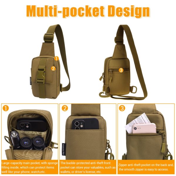 Tactical Chest Bag Military Trekking Pack EDC Sports Bag Shoulder Bag Crossbody Pack Assault Pouch for Hiking Cycling Camping 4
