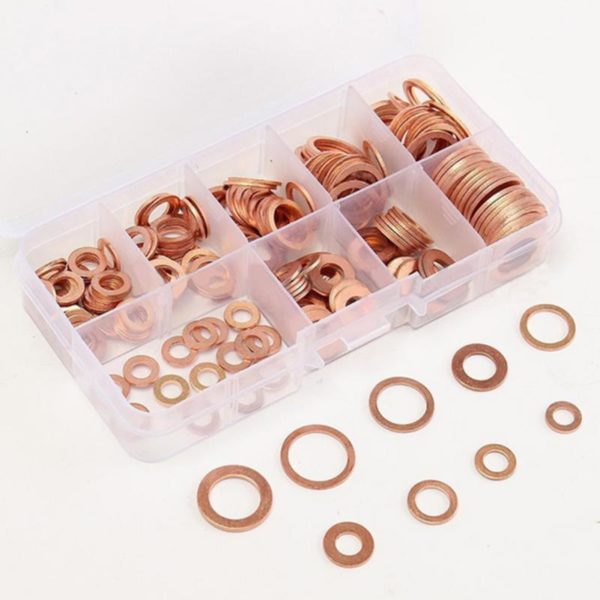 200Pcs Copper Washer Gasket Nut and Bolt Set Flat Ring Seal Assortment Kit with Box //M8/M10/M12/M14 for Sump Plugs 4