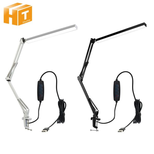 LED Folding Metal Desk Lamp Clip on Light Clamp Long Arm Diming Table Lamp 3 Colors Adjustable For Living Room Reading Computers