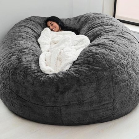 Dropshipping Giant Fur Bean Bag Cover Big Round Soft Fluffy Faux Fur BeanBag Lazy Sofa Bed Cover Living Room Furniture