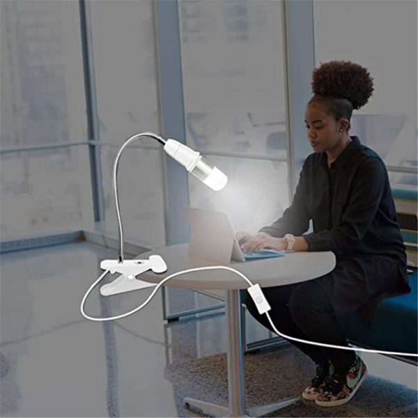 EU US Plug 360 Degrees Flexible Desk Lamp Holder E27 Base Light Socket Gooseneck Clip-On Cable With On Off Switch for Home Plant 5