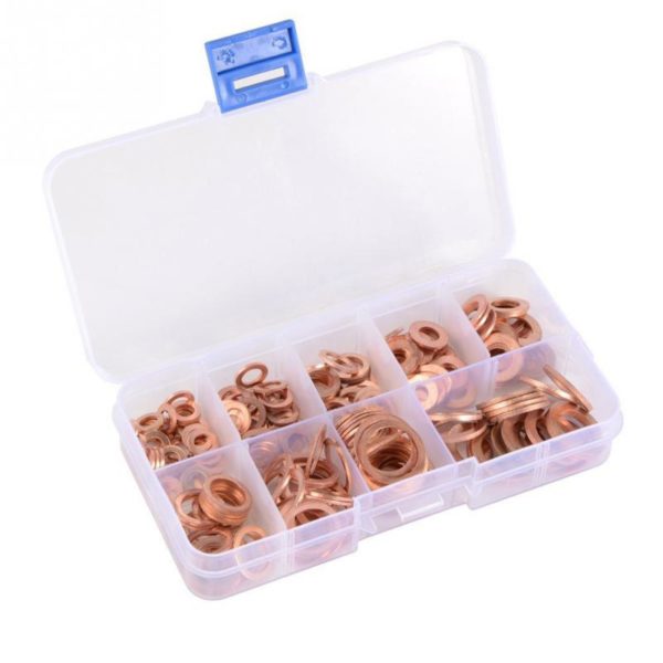 200Pcs Copper Washer Gasket Nut and Bolt Set Flat Ring Seal Assortment Kit with Box //M8/M10/M12/M14 for Sump Plugs 3