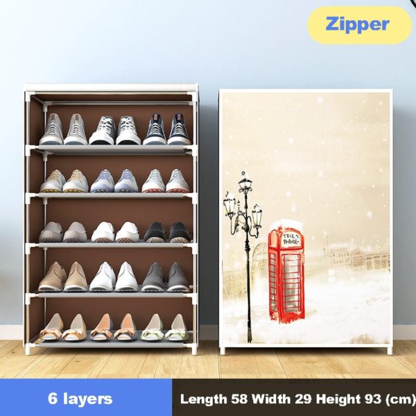 Multilayer Shoe Cabinet Simple Dustproof Home Space-saving indoor Assembly Nonwoven Fabric With Zipper Closed Storage Shoe Rack