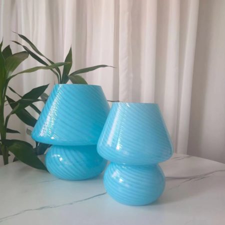 Korea Ins Style Striped Mushroom Table Lamp, 7.48 And 9.1 Inches Murano Style Striped Glass Lamp, Study, Bedside Living Room.