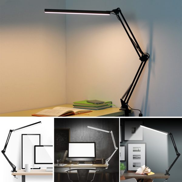 LED Folding Metal Desk Lamp Clip on Light Clamp Long Arm Diming Table Lamp 3 Colors Adjustable For Living Room Reading Computers 2