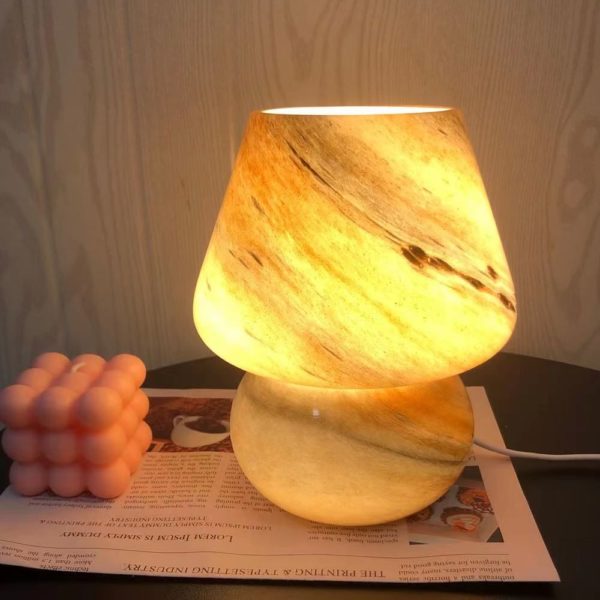 Korea Ins Style Striped Mushroom Table Lamp, 7.48 And 9.1 Inches Murano Style Striped Glass Lamp, Study, Bedside Living Room. 2