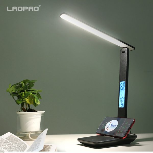 LAOPAO Modern Business Led Office Desk Lamp Touch Dimmable Foldable With Calendar Temperature Alarm Clock table Reading Light