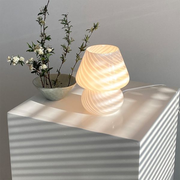 Korea Ins Style Striped Mushroom Table Lamp, 7.48 And 9.1 Inches Murano Style Striped Glass Lamp, Study, Bedside Living Room. 1