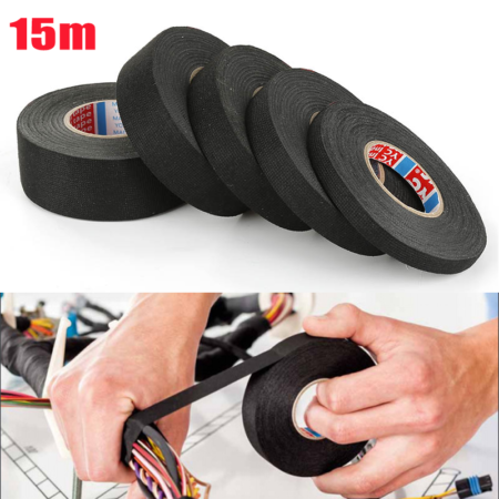 15M 9/15/19/25MM Heat-resistant Adhesive Cloth Fabric Tape For Automotive Cable Tape Harness Wiring Loom Electrical Heat Tape