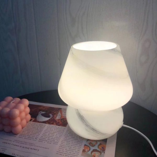Korea Ins Style Striped Mushroom Table Lamp, 7.48 And 9.1 Inches Murano Style Striped Glass Lamp, Study, Bedside Living Room. 4