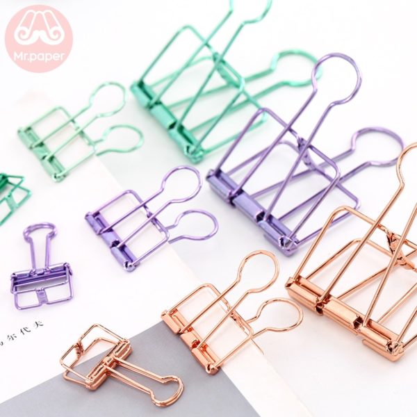 Mr Paper 8 Colors 3 Sizes Ins Colors Gold Sliver Rose Green Purple Binder Clips Large Medium Small Office Study Binder Clips 2