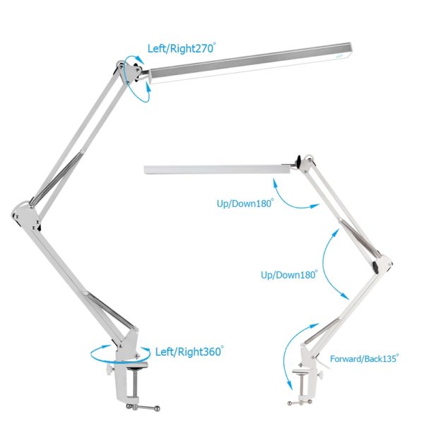 LED Folding Metal Desk Lamp Clip on Light Clamp Long Arm Diming Table Lamp 3 Colors Adjustable For Living Room Reading Computers 5