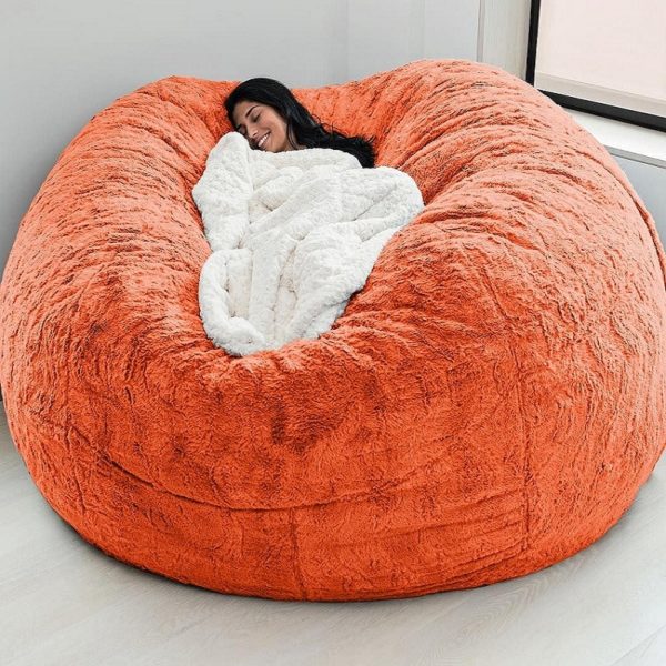 Dropshipping Giant Fur Bean Bag Cover Big Round Soft Fluffy Faux Fur BeanBag Lazy Sofa Bed Cover Living Room Furniture 6