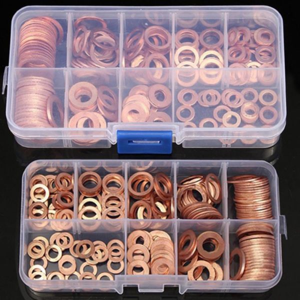 200Pcs Copper Washer Gasket Nut and Bolt Set Flat Ring Seal Assortment Kit with Box //M8/M10/M12/M14 for Sump Plugs