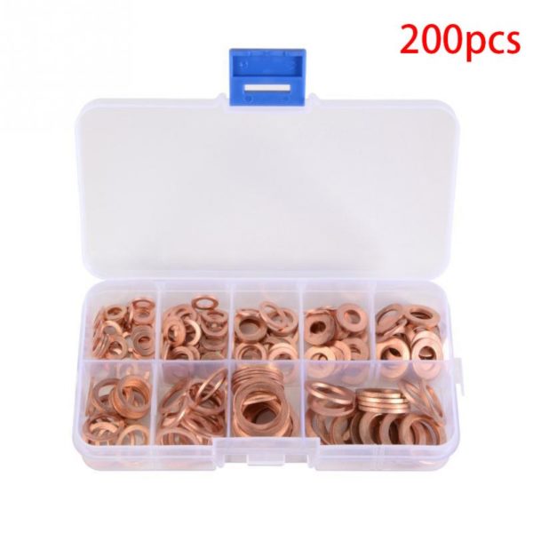 200Pcs Copper Washer Gasket Nut and Bolt Set Flat Ring Seal Assortment Kit with Box //M8/M10/M12/M14 for Sump Plugs 2