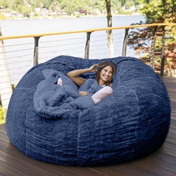 Dropshipping Giant Fur Bean Bag Cover Big Round Soft Fluffy Faux Fur BeanBag Lazy Sofa Bed Cover Living Room Furniture 2