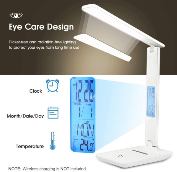 LAOPAO Modern Business Led Office Desk Lamp Touch Dimmable Foldable With Calendar Temperature Alarm Clock table Reading Light 2