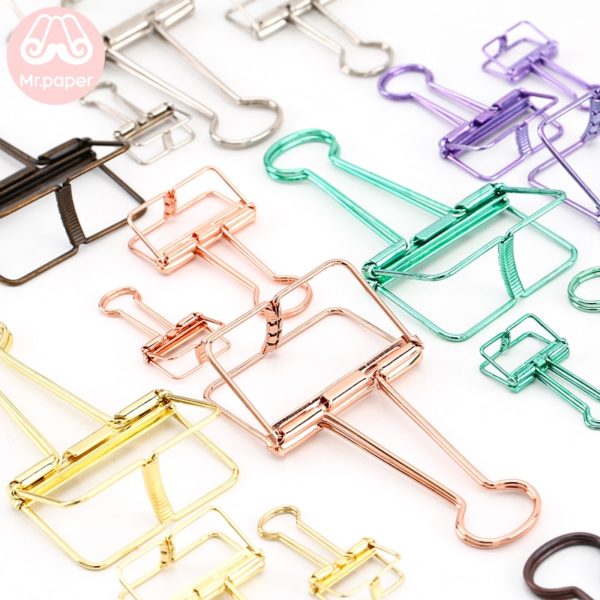 Mr Paper 8 Colors 3 Sizes Ins Colors Gold Sliver Rose Green Purple Binder Clips Large Medium Small Office Study Binder Clips 3