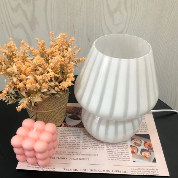 Korea Ins Style Striped Mushroom Table Lamp, 7.48 And 9.1 Inches Murano Style Striped Glass Lamp, Study, Bedside Living Room. 5