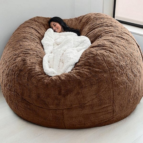 Dropshipping Giant Fur Bean Bag Cover Big Round Soft Fluffy Faux Fur BeanBag Lazy Sofa Bed Cover Living Room Furniture 5