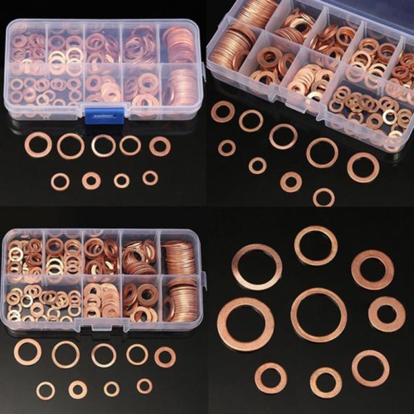 200Pcs Copper Washer Gasket Nut and Bolt Set Flat Ring Seal Assortment Kit with Box //M8/M10/M12/M14 for Sump Plugs 6