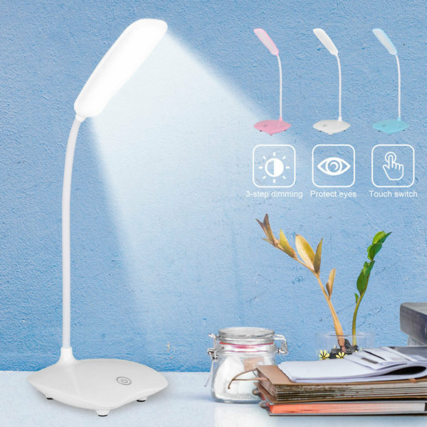 LED Three-Speed Touch Dimming Reading Lamp USB Charging Plug-in White Warm Eye Protection Student Table Light 2
