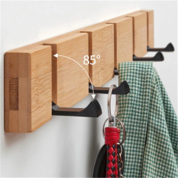 Foldable Coat Rack Bamboo Hallway Hat Hook Hanger Bedroom Door Wall-Mounting Hook Living Room Kitchen Toilet Wall Brack Hook 2
