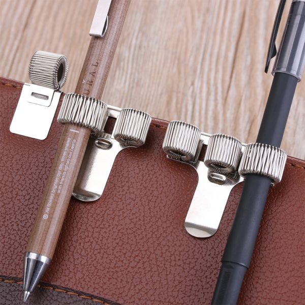 1Pc Metal Leather Pen Holder Brass Stainless Steel Pencil Clip Vintage Dairy Notebook Pen Holder Spiral Loose Leaf Memo Clip 4