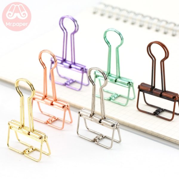 Mr Paper 8 Colors 3 Sizes Ins Colors Gold Sliver Rose Green Purple Binder Clips Large Medium Small Office Study Binder Clips 4