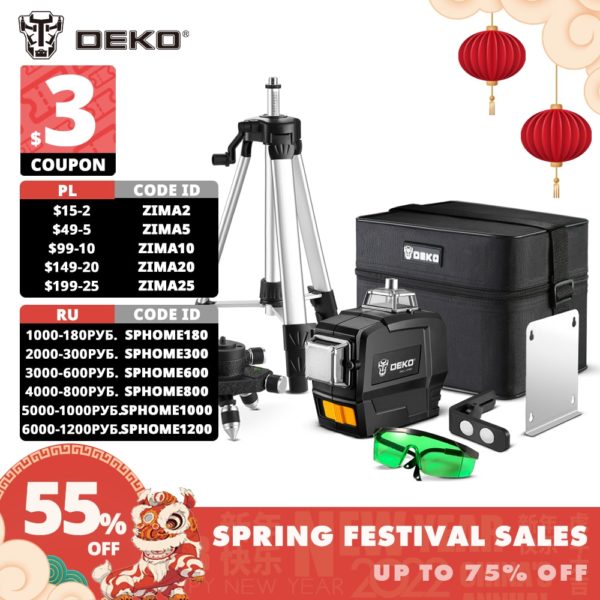 DEKO DC Series 12 Lines 3D Green Laser Level Horizontal And Vertical Cross Lines With Auto Self-Leveling, Indoors and Outdoors 1