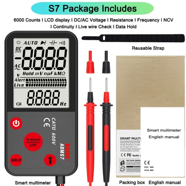 BSIDE Digital Multimeter 9999 T-RMS 3.5"LCD Color Display DC AC Voltage Capacitance Ohm Diode multimetro NCV Hz Live wire Tester