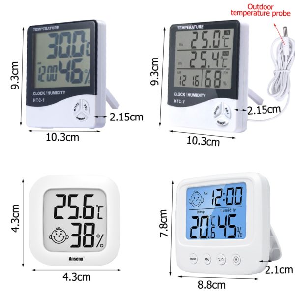 LCD Electronic Digital Temperature Humidity Meter Thermometer Hygrometer Indoor Outdoor Weather Station Clock HTC-1 HTC-2 5